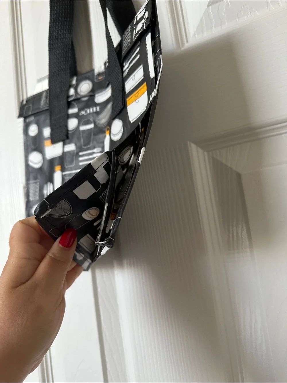 IKEA Black Tote Bag with White and Yellow Kitchen Print